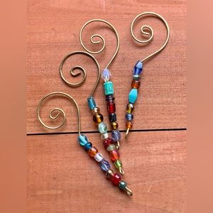 Set of 4 Rustic Hanging Hooks Ornaments Recycled Metal Multicolored Glass Beads